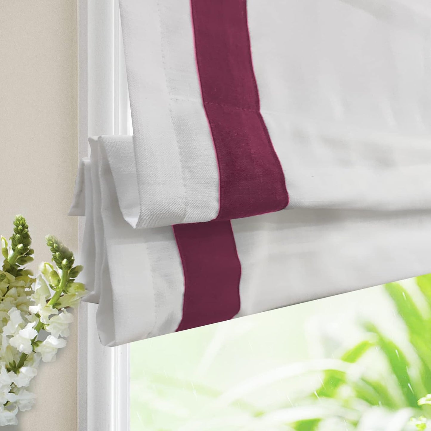LANTIME No Tools No Drill Cordless Blackout Roman Shades Blinds, White Fabric Lined Custom Valanced Window Shades Blinds for Windows, French Doors, Kitchen Windows