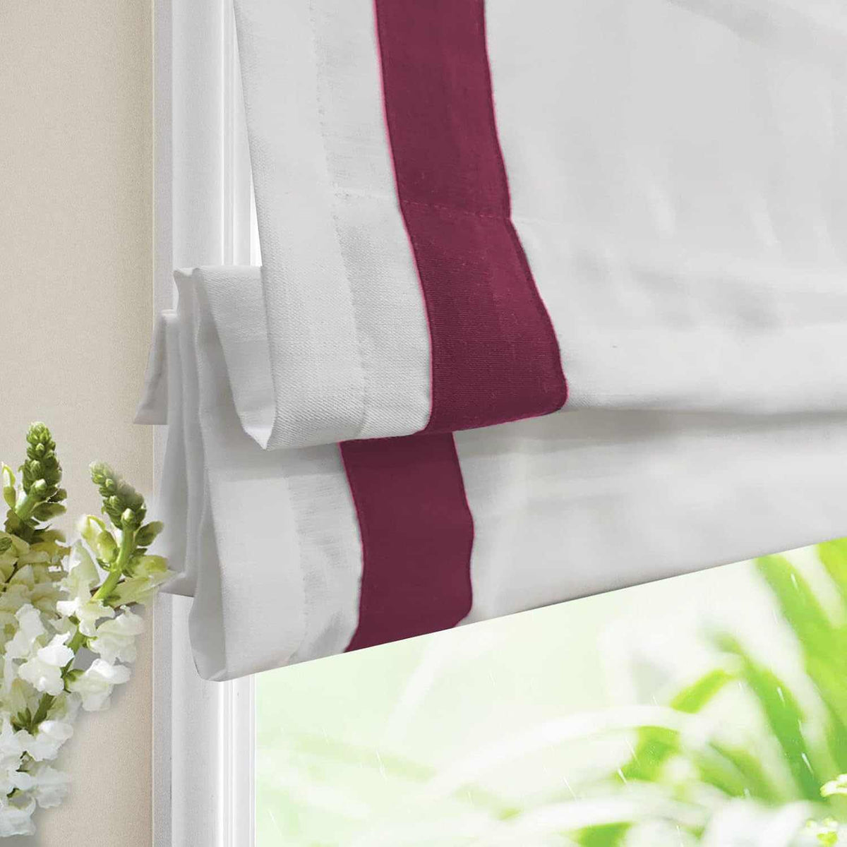 No-Drill Blackout Roman Shade cordless white fabric lined window blind installed without drilling