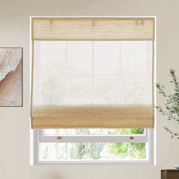 LANTIME No Drill No Tools Blinds natural jute bamboo cordless Roman shade custom size