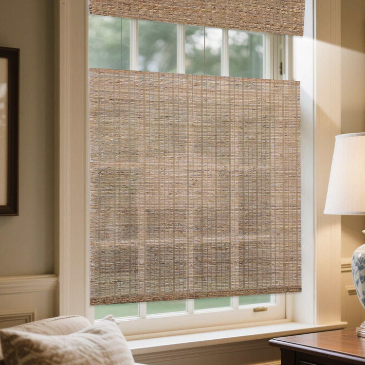 LANTIME Bamboo Roman Shade cordless natural woven top down bottom up window covering with flat folds and valance