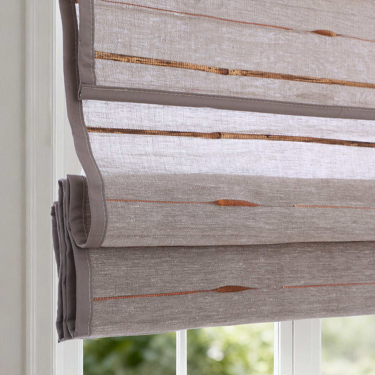 LANTIME No Drill No Tools Jute Bamboo Roman Shade cordless custom-fit window blind