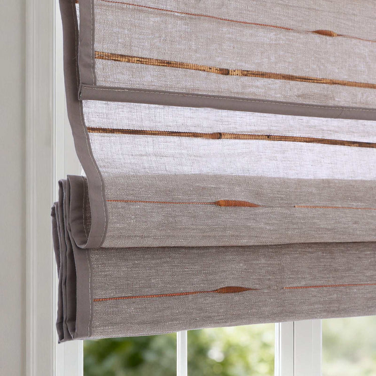 LANTIME No Drill No Tools Jute Bamboo Roman Shade cordless custom-fit window blind