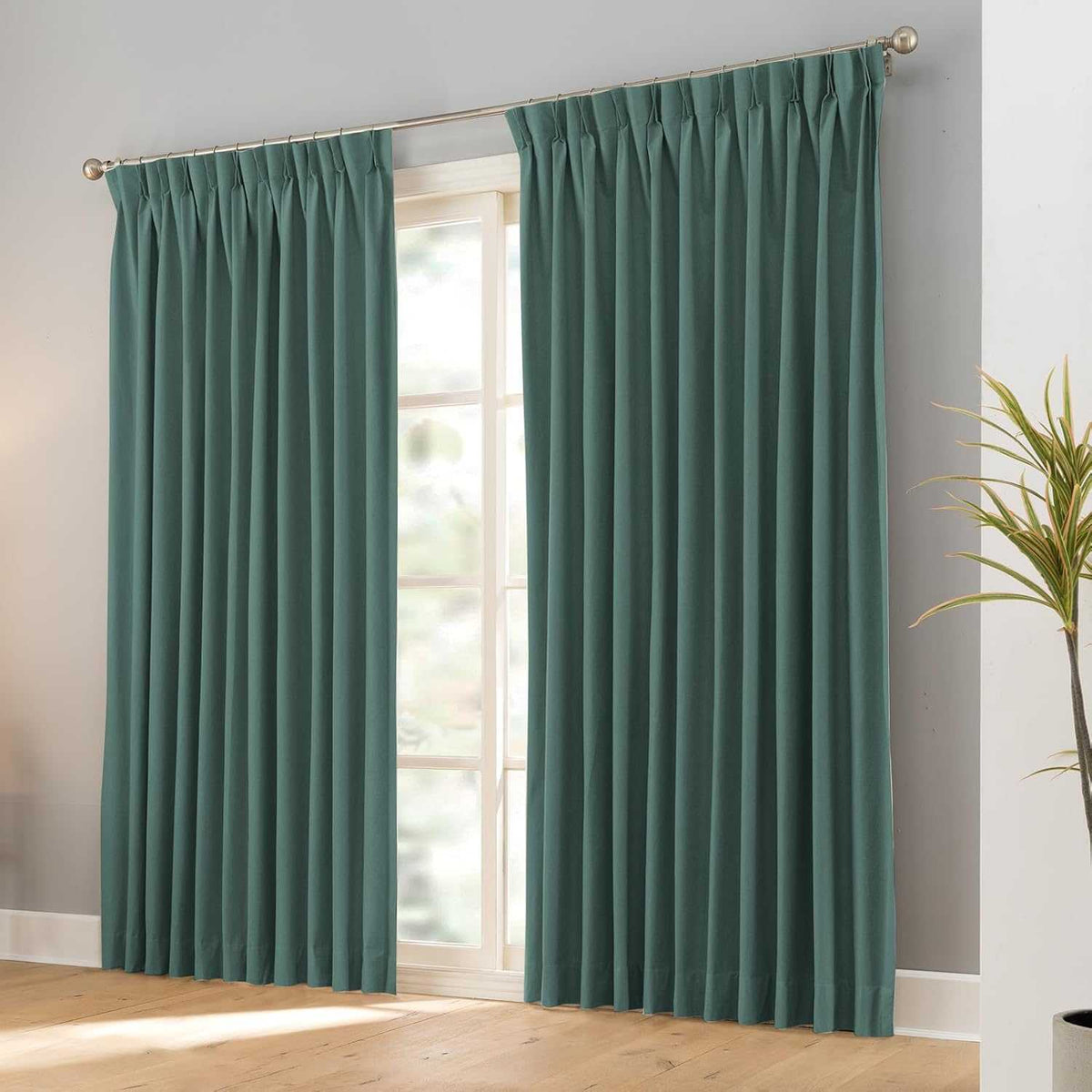 Faux linen blackout curtains with pencil pinch pleat design, 100% light blocking, 2-panel set