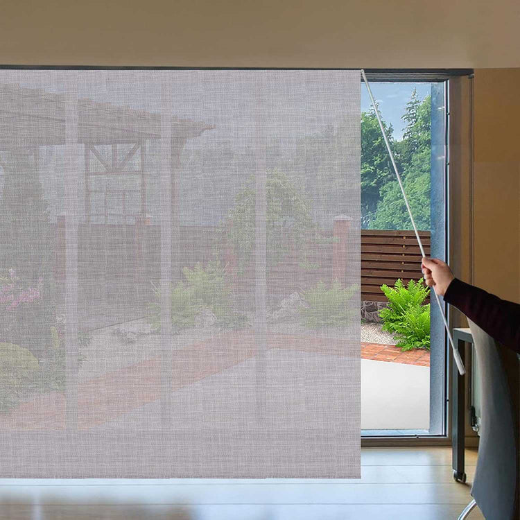 LANTIME waterproof sliding panel blinds installed on large window with solar light filtering