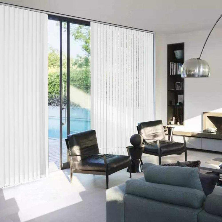 Blackout vertical blinds with 3.5-inch slats, thermal insulated and custom made for windows and doors