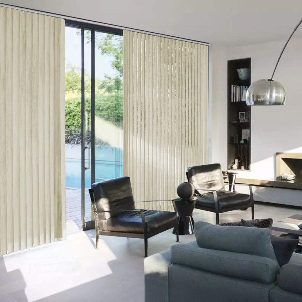 100% Blackout Vertical Window Shades, 3.5inch Slat Fabric Thermal Insulated Energy Saving UV Protection Decoration Vertical Window Blinds Solid
