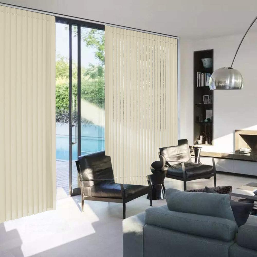 100% Blackout Vertical Window Shades, 3.5inch Slat Fabric Thermal Insulated Energy Saving UV Protection Decoration Vertical Window Blinds Solid