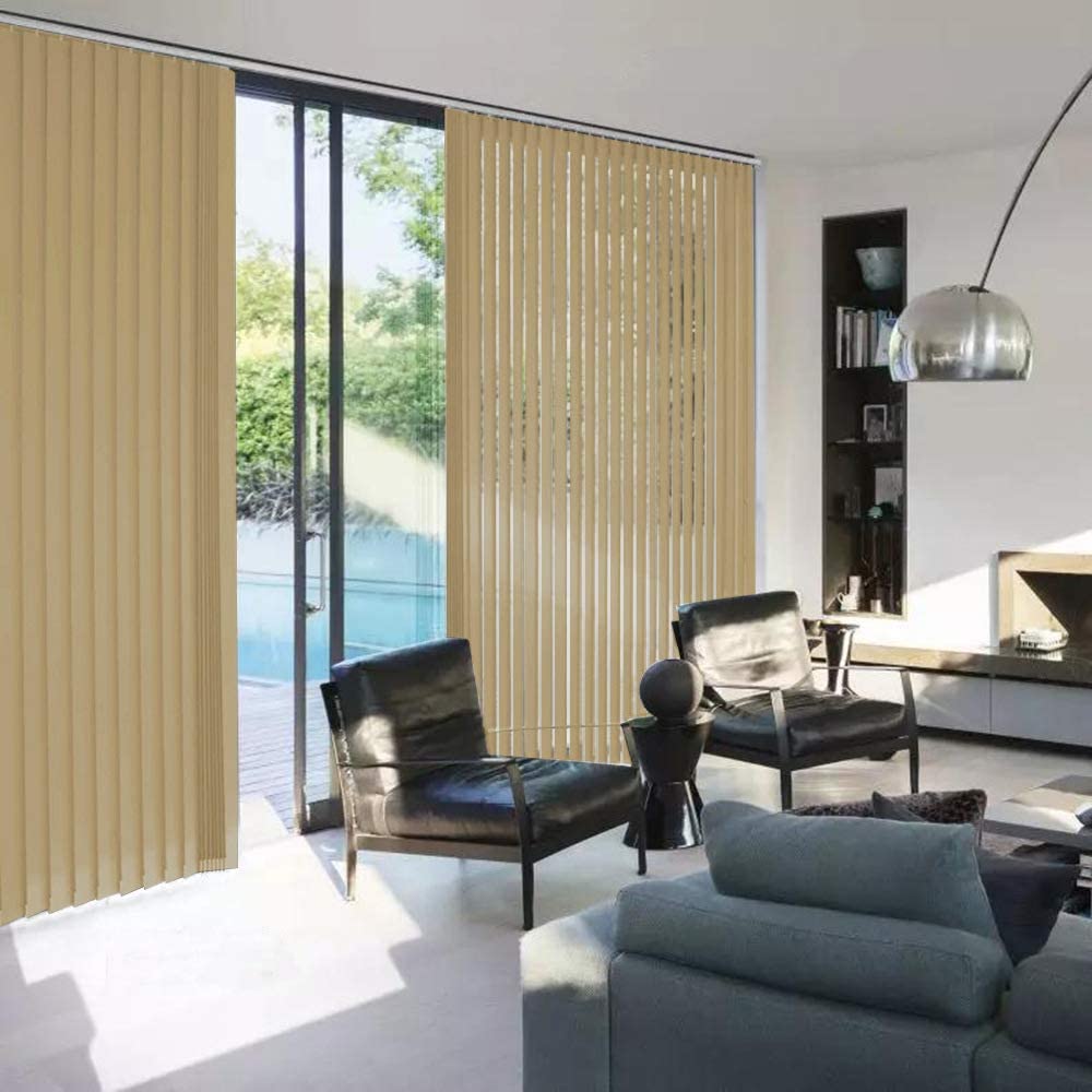 100% Blackout Vertical Window Shades, 3.5inch Slat Fabric Thermal Insulated Energy Saving UV Protection Decoration Vertical Window Blinds Solid