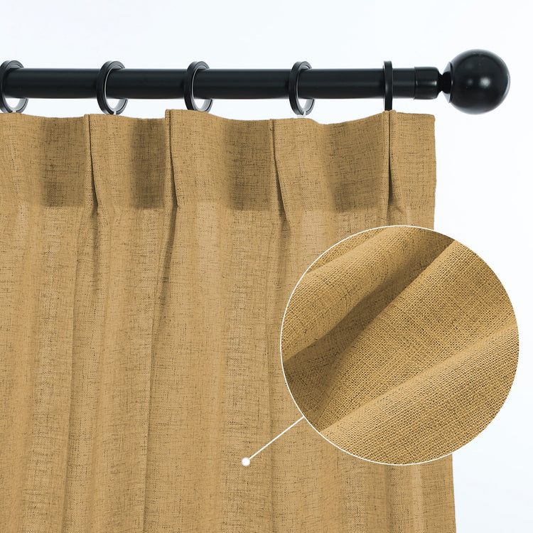 LANTIME real linen pinch pleat curtains in light filtering soft linen cotton blend fabric set of 2 panels