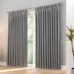 Two-panel faux linen blackout curtains with pencil pinch pleat design in black, 100% light-blocking and thermal insulated.
