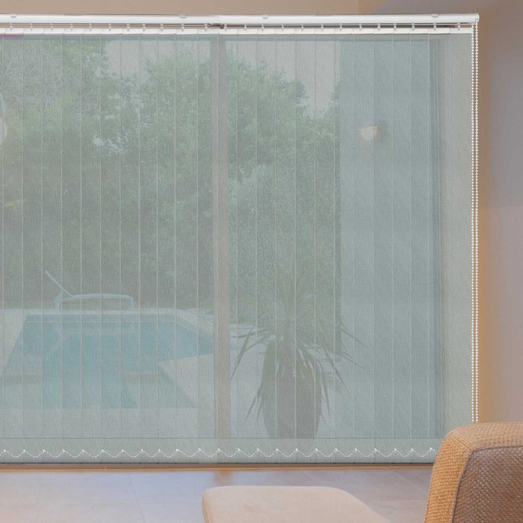 LANTIME sheer vertical blinds in purple for sliding door with cordless design and UV protection