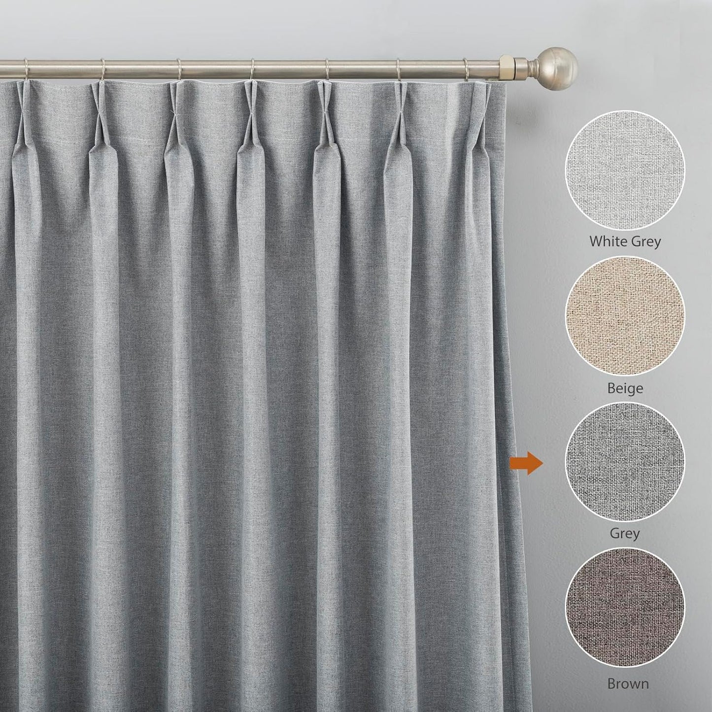 LANTIME Blackout Pinch Pleat Drapes, Pencil Pleated Faux Linen Textured Window Curtains, 2 Panels