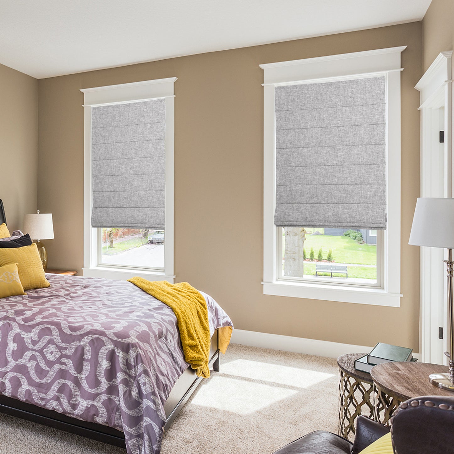 LANTIME Cordless No Drill Roman Shades Blinds, 100% Blackout Custom Window Shades Blinds for Indoor Windows, Doors, Bedroom, Kitchen Windows
