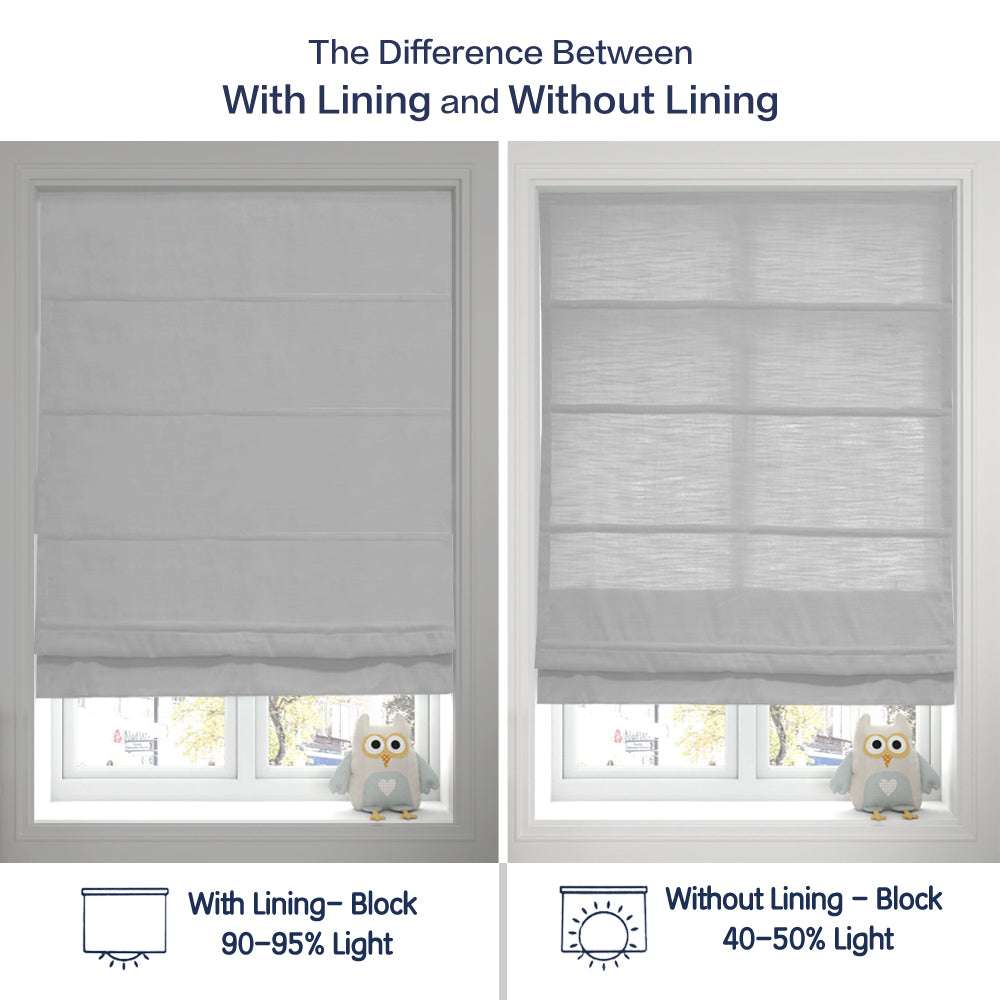 LANTIME No-Drill Roman Shade cordless light filtering beige fabric on window inside mount