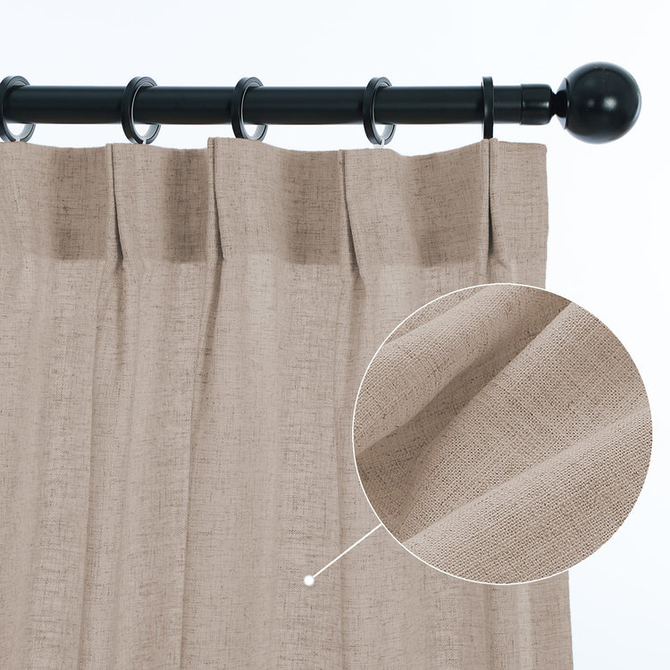 LANTIME Real Linen pinch pleat curtains in soft linen cotton blend gently filtering light with custom length options set of 2 panels