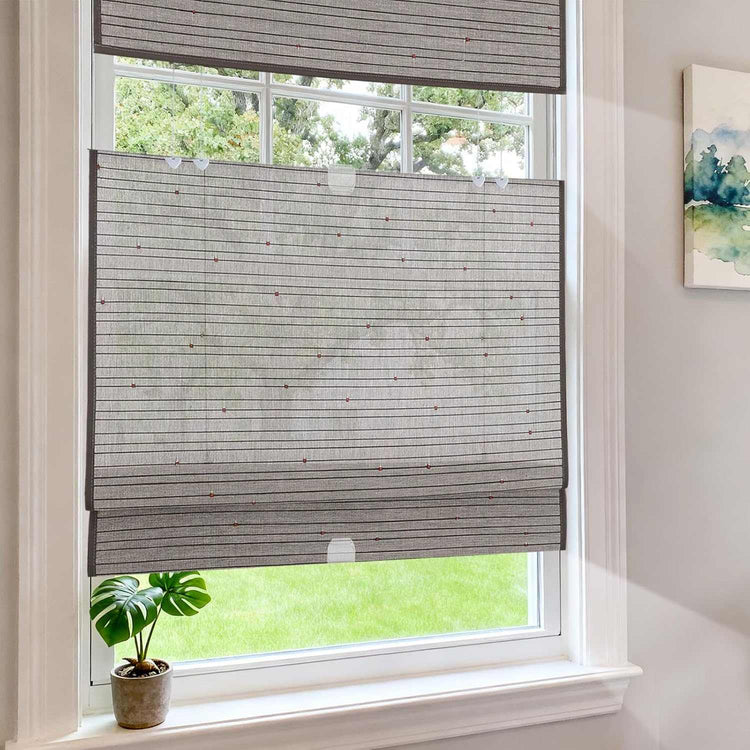 LANTIME No-Drill ramie bamboo cordless Roman shade top down bottom up window covering