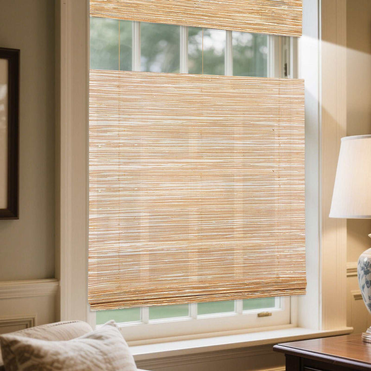 LANTIME Bamboo Roman Shade cordless natural woven bamboo window blind with top down bottom up feature and flat Roman folds