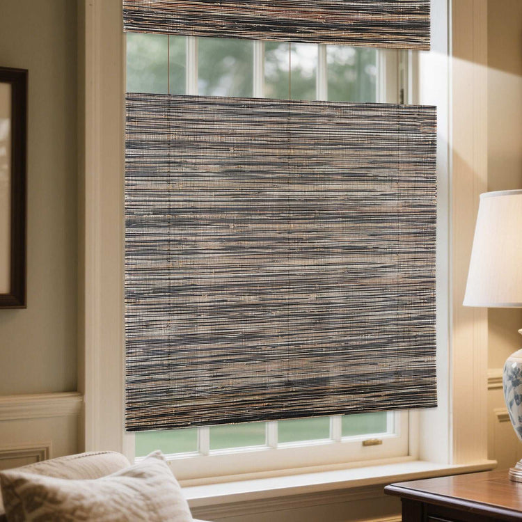 LANTIME Natural Linen Bamboo Roman Shade cordless top down bottom up window treatment with flat folds and valance