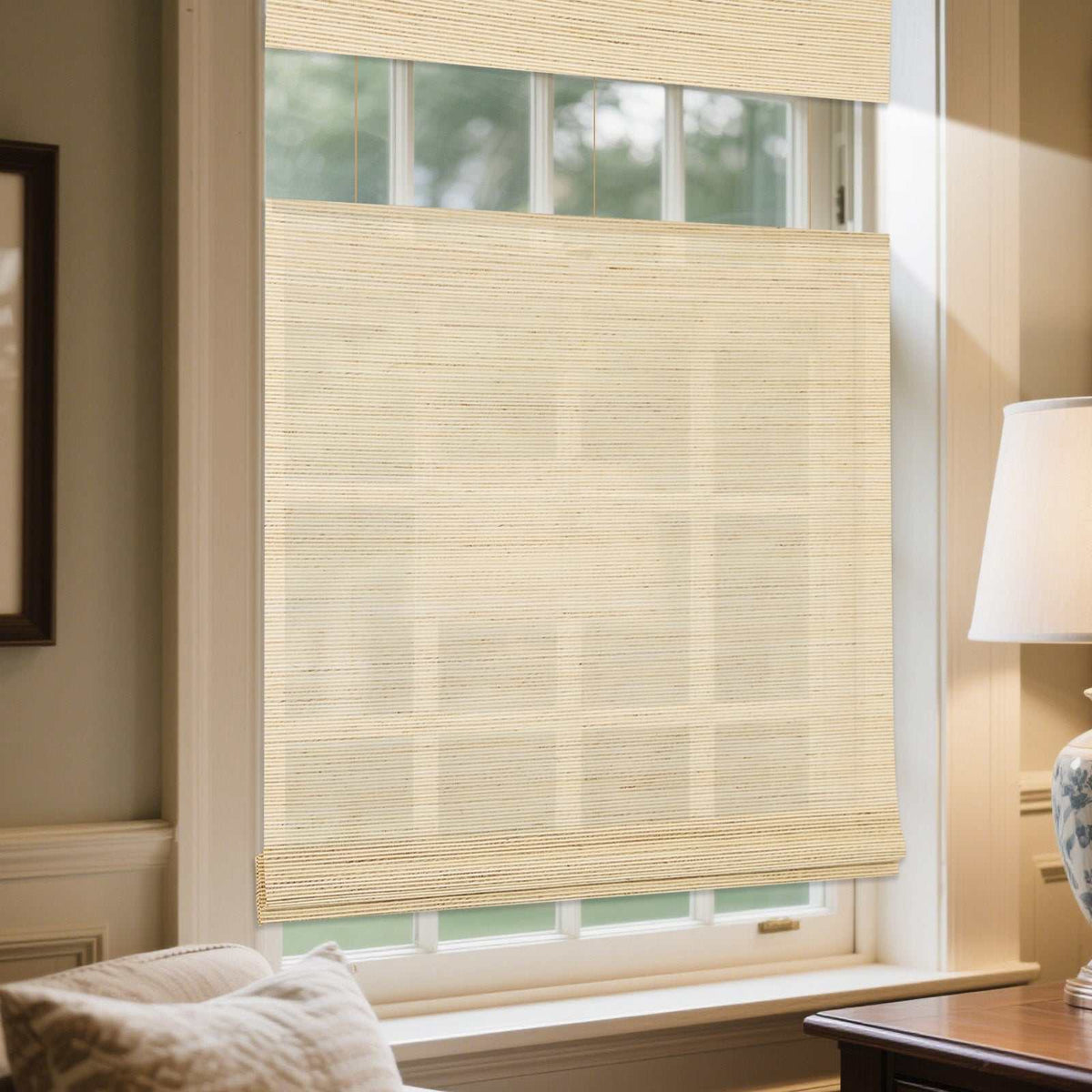 LANTIME Bamboo Roman Shade cordless natural woven top down bottom up window covering