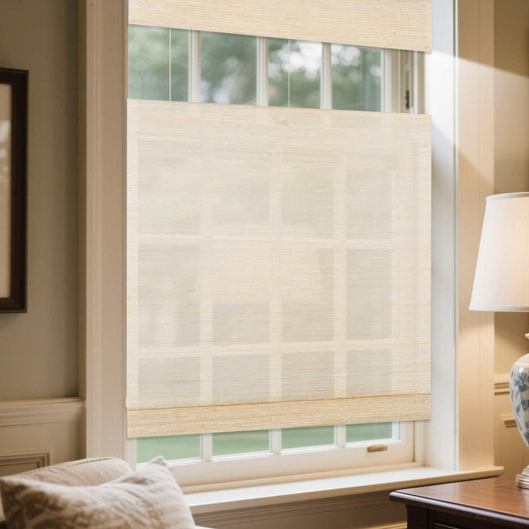 LANTIME Bamboo Roman Shade cordless natural woven top down bottom up window blinds