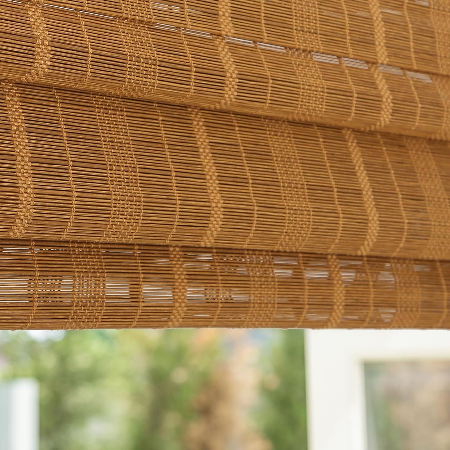 No Tools No Drill Wood Window Roman Shades, Bamboo Light Filtering Window Blinds for Indoor Home, Office, Kitchen
