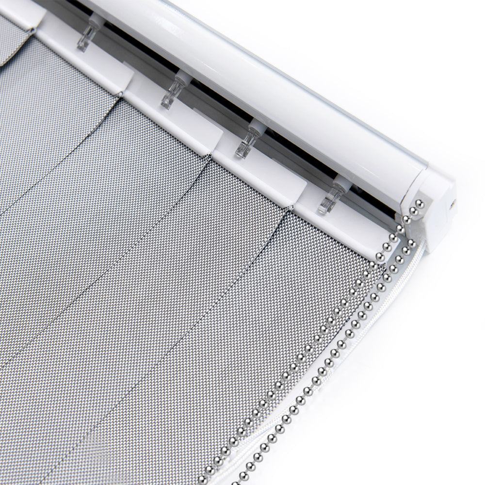 LANTIME Solar Mesh beige cordless vertical blinds with 5% openness for sliding door, UV protection and sun glare reduction
