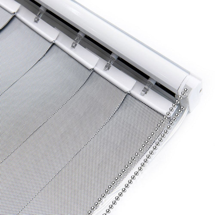 LANTIME Solar Mesh beige cordless vertical blinds with 5% openness for sliding door, UV protection and sun glare reduction