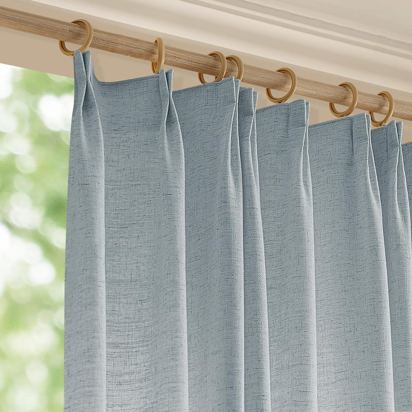 LANTIME Privacy Panels for Windows, Double Pleats Linen Fabric Window Curtains, 2 Panels