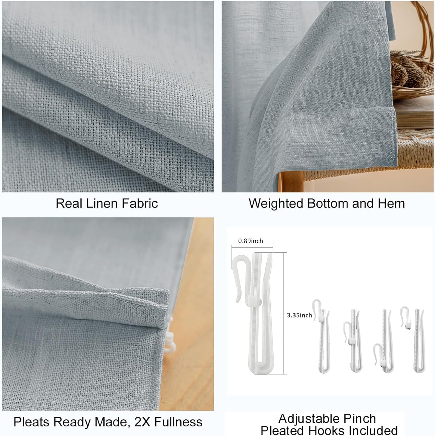 LANTIME Privacy Panels for Windows, Double Pleats Linen Fabric Window Curtains, 2 Panels