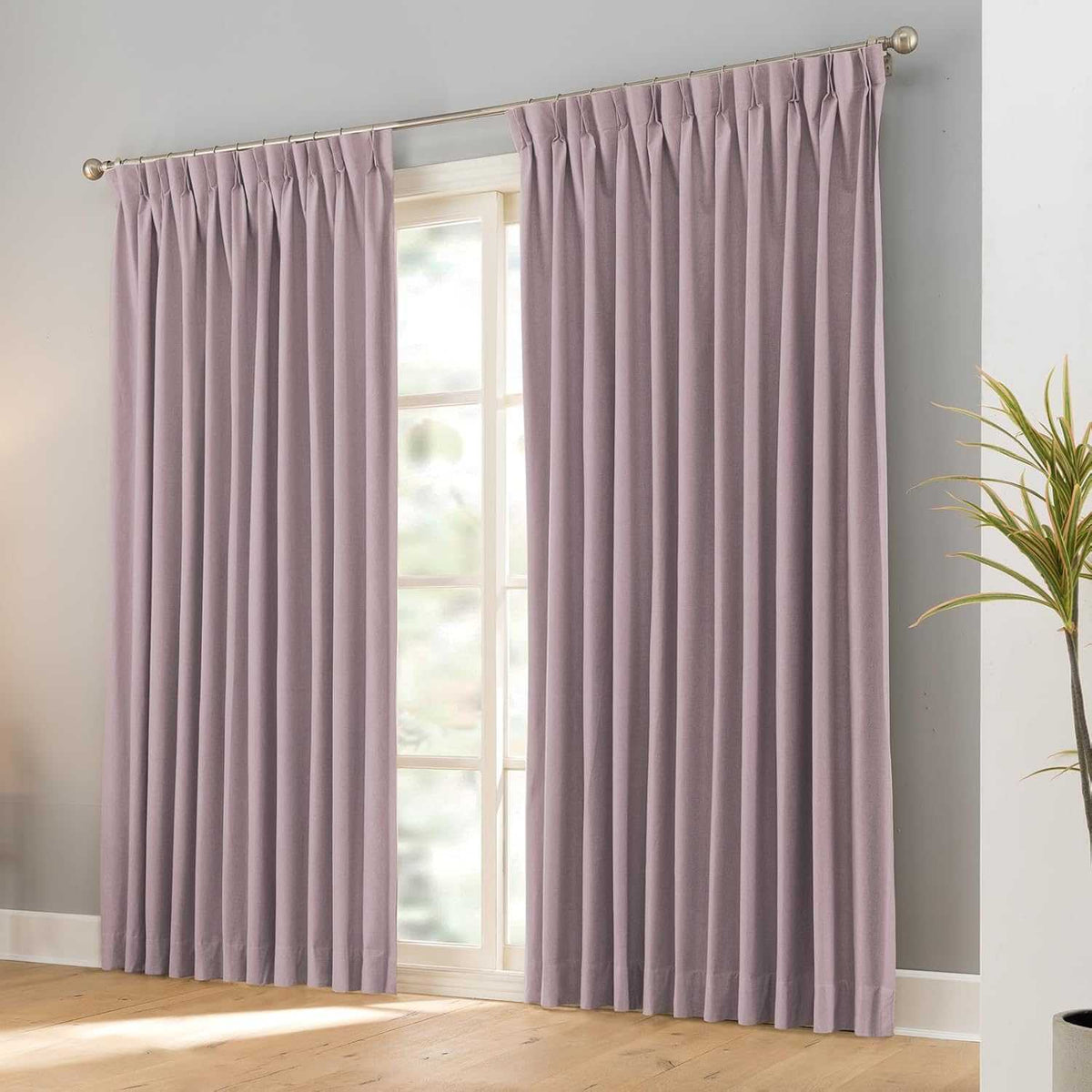 LANTIME Faux Linen Blackout Curtains with pencil pinch pleat, 2 panels, 100% light-blocking fabric, thermal insulated, semi-customizable length.