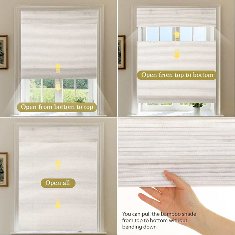 LANTIME No-Drill Natural Jute Bamboo Roman Shade top down bottom up cordless window blinds installed without drilling