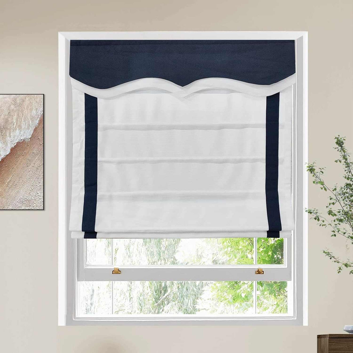 No-Drill Blackout Cordless Roman Shade custom fit on window providing privacy and light control