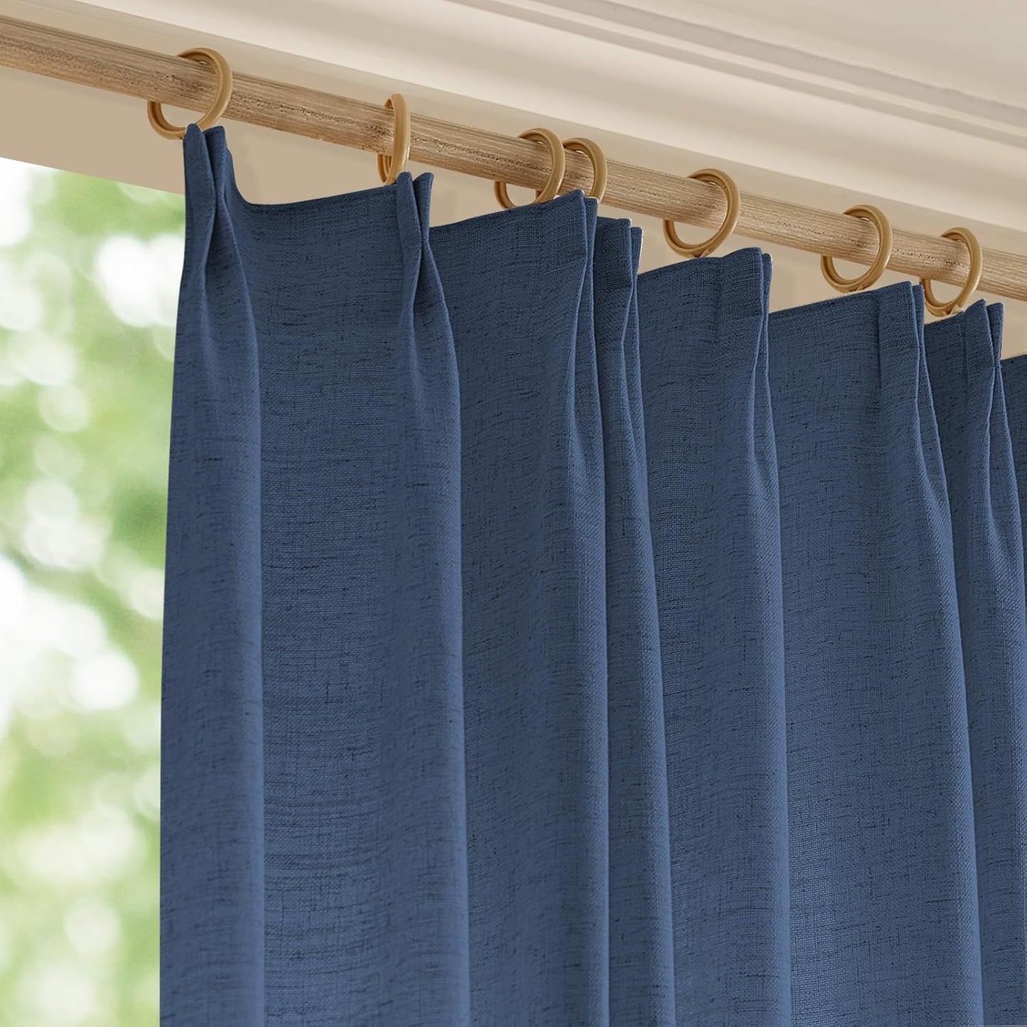 LANTIME Privacy Panels for Windows, Double Pleats Linen Fabric Window Curtains, 2 Panels