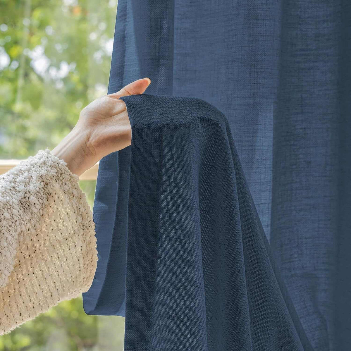 LANTIME Linen Privacy Curtains double pinch pleat light filtering linen blend fabric two panels