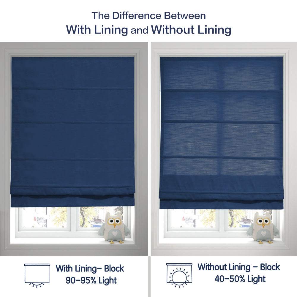 LANTIME No-Drill Roman Shade in beige light filtering fabric with cordless system and inside mount installation