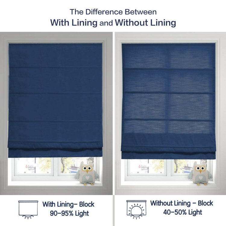LANTIME No-Drill Roman Shade in beige light filtering fabric with cordless system and inside mount installation