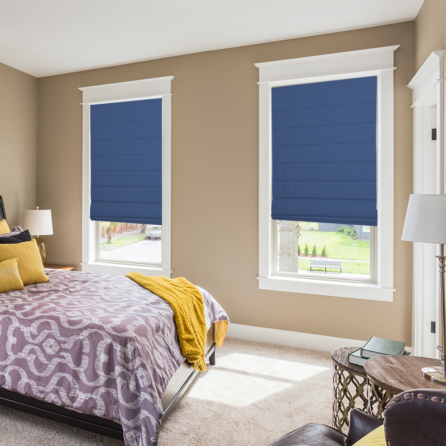 LANTIME Cordless No Drill Roman Shades Blinds, 100% Blackout Custom Window Shades Blinds for Indoor Windows, Doors, Bedroom, Kitchen Windows