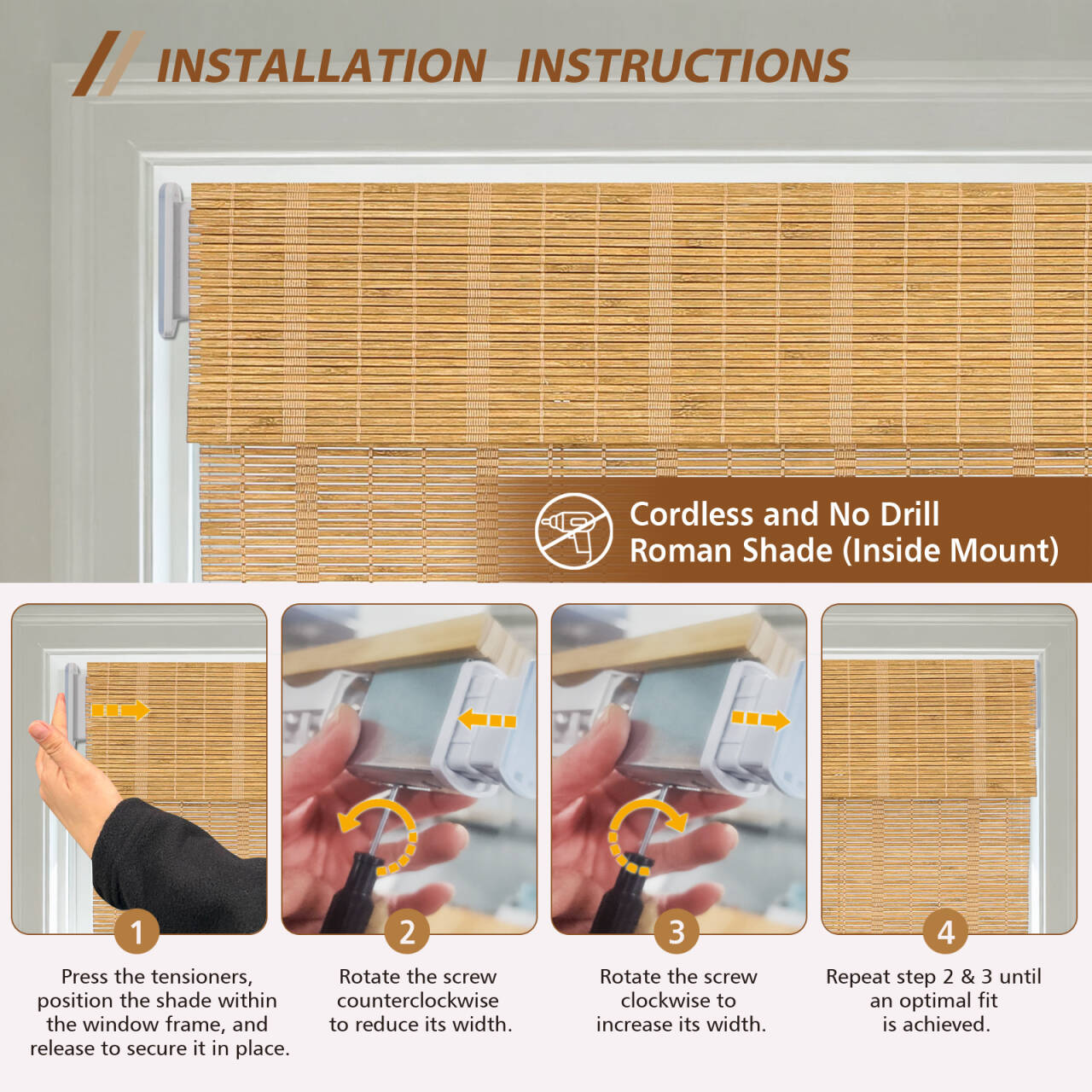 Custom Bamboo Shades|Natural Bamboo|Top Down Bottom Up Cordless|Cordless Roman Shades for Windows and Doors (Natural Woven)