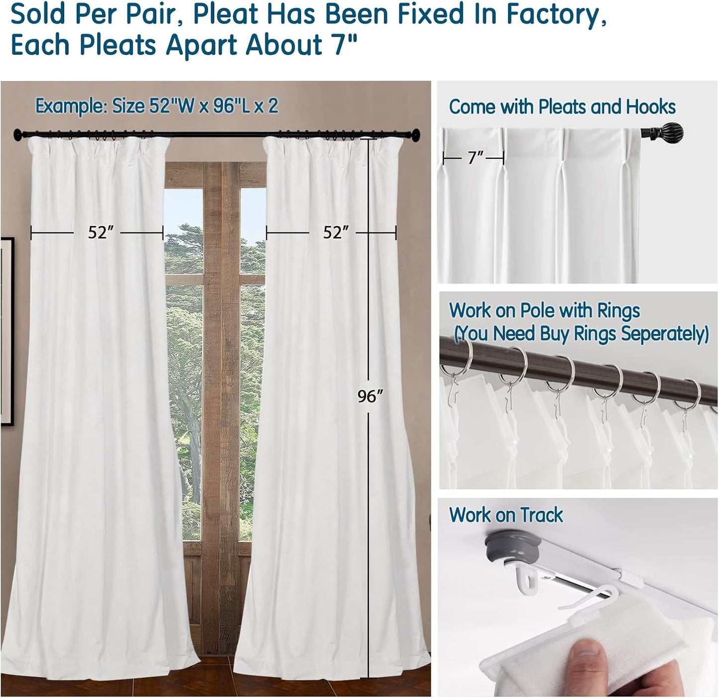 Pinch Pleated Room Darkening Velvet Curtains, Luxury Thermal Window Curtains Panels Drapes, Set of 2 new