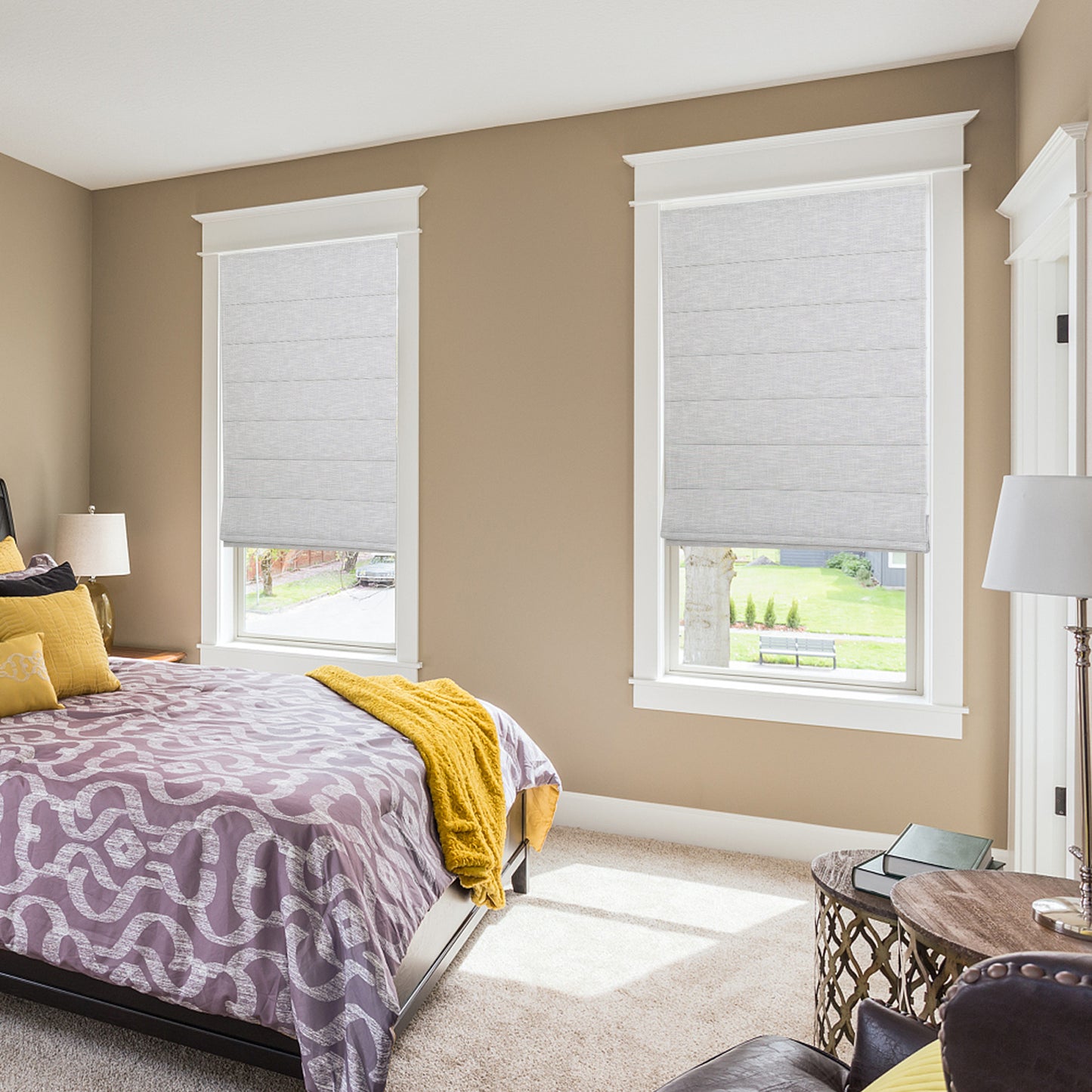 LANTIME Cordless No Drill Roman Shades Blinds, 100% Blackout Custom Window Shades Blinds for Indoor Windows, Doors, Bedroom, Kitchen Windows