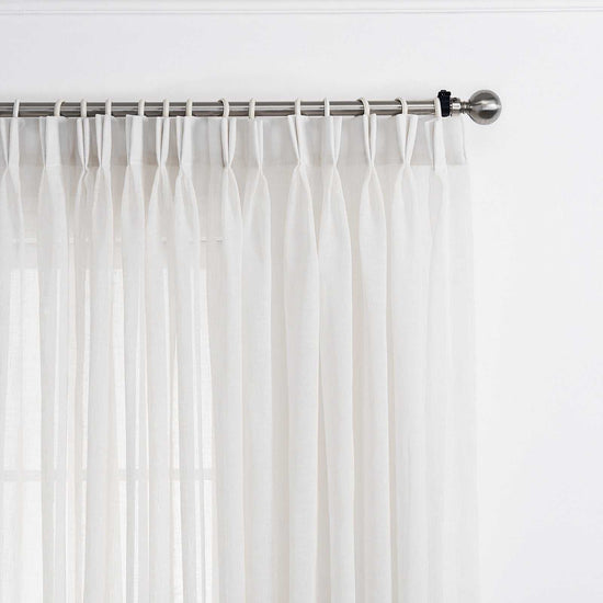 LANTIME Faux Linen Sheer Curtains double pinch pleat set of 2 with linen texture and UV protection