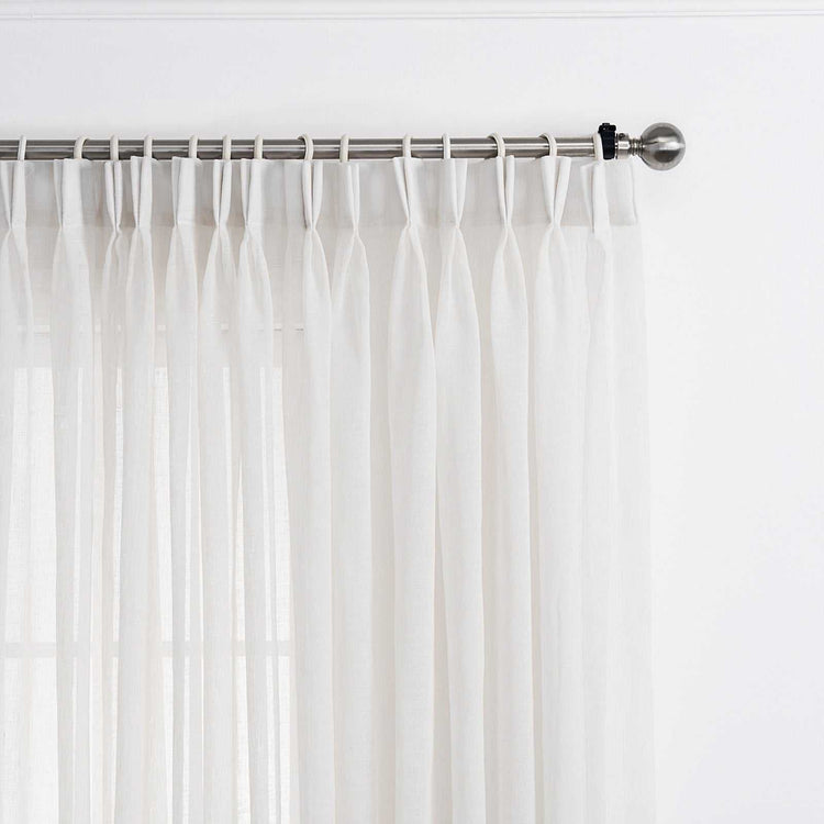 LANTIME Faux Linen Sheer Curtains double pinch pleat set of 2 with linen texture and UV protection
