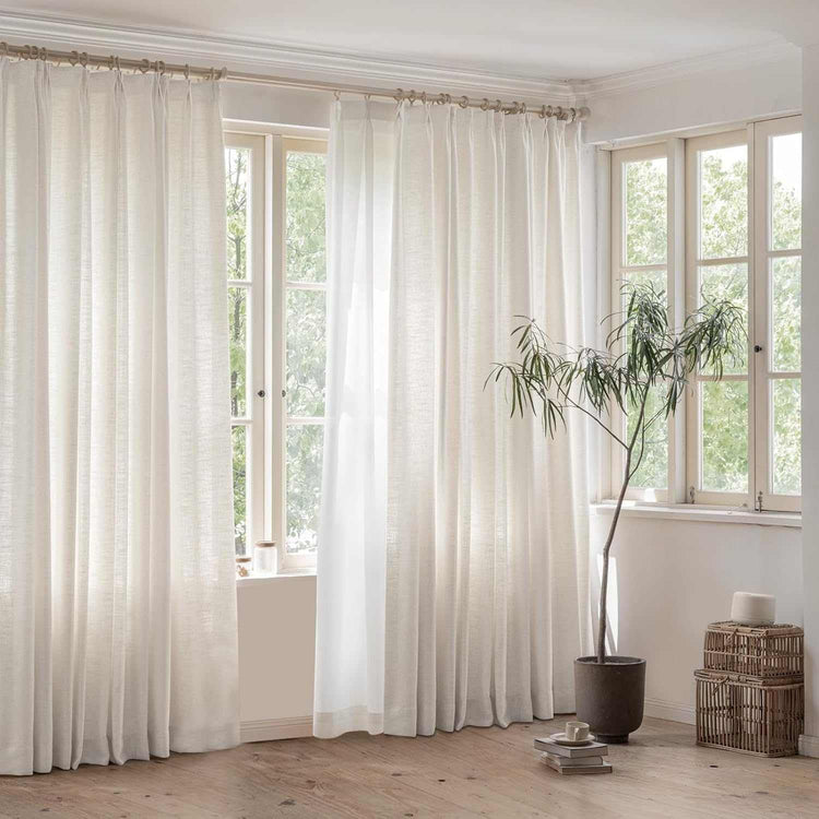 LANTIME Linen Privacy Curtains double pinch pleat light filtering 2 panels with soft linen blend fabric for home privacy and warmth