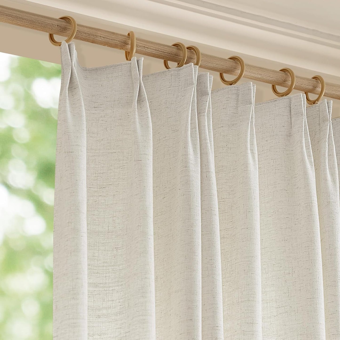 LANTIME Privacy Panels for Windows, Double Pleats Linen Fabric Window Curtains, 2 Panels