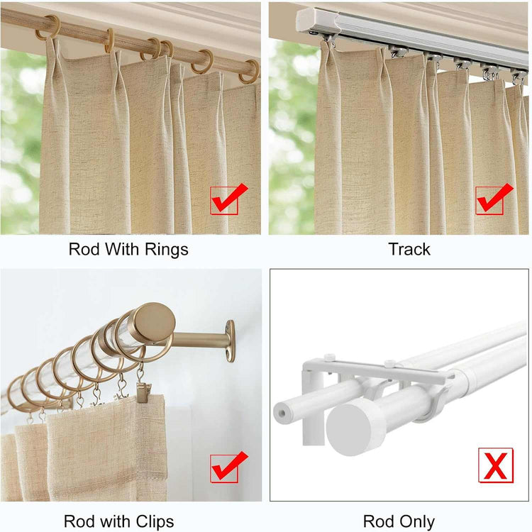 LANTIME Linen Privacy Curtains double pinch pleat light filtering 2 panels beige linen blend fabric