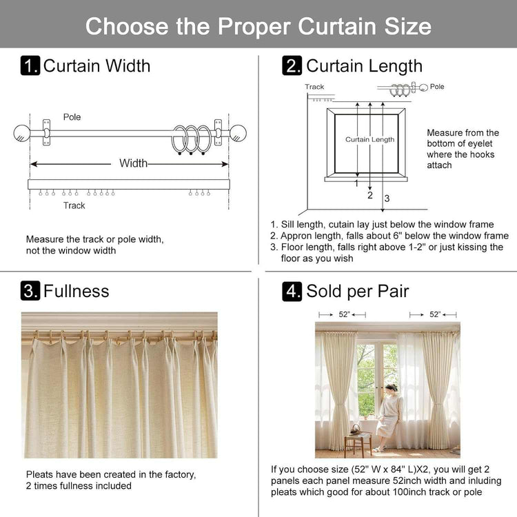 LANTIME Linen Privacy Curtains double pinch pleat light filtering 2 panels beige linen blend fabric