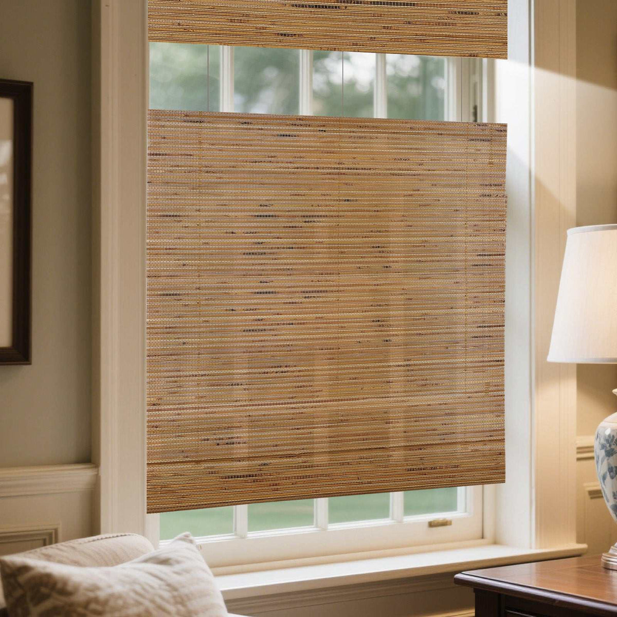 LANTIME Natural Linen Bamboo Roman Shade cordless top down bottom up window treatment