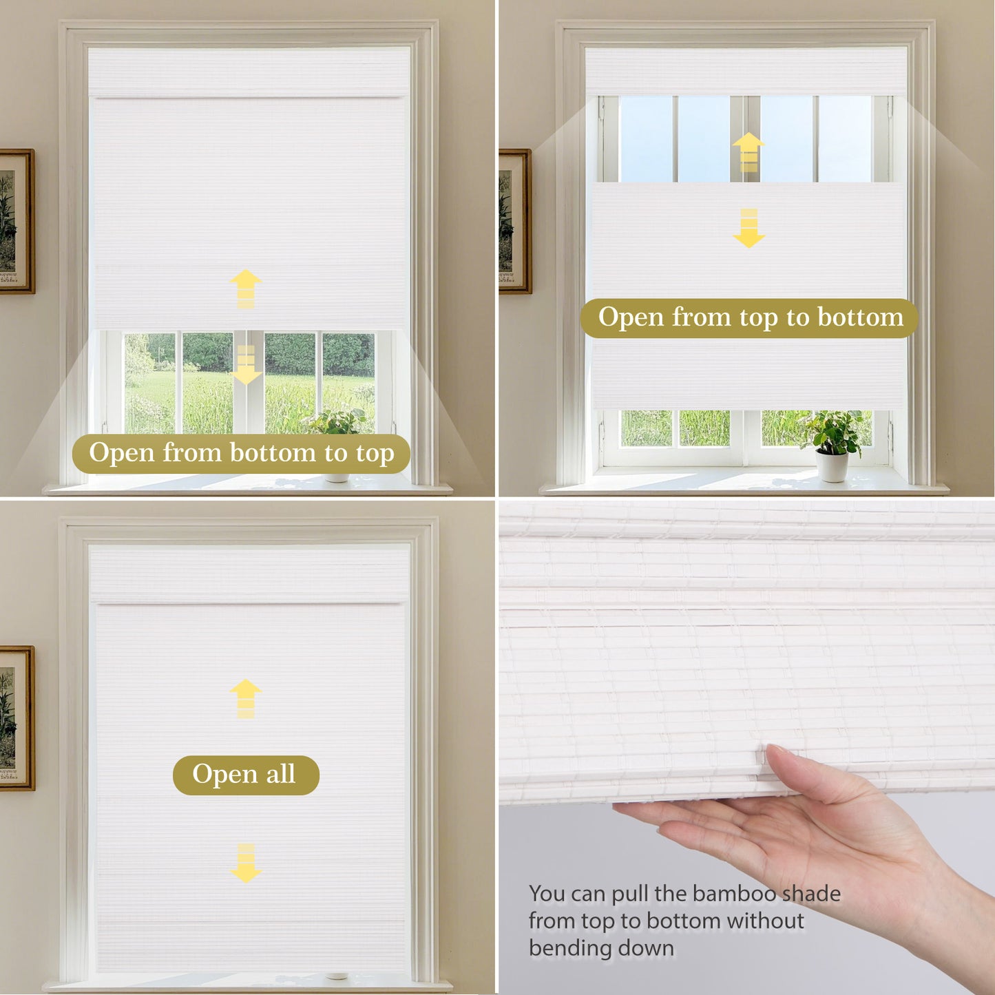 Custom Bamboo Shades|Natural Bamboo|Top Down Bottom Up Cordless|Cordless Roman Shades for Windows and Doors (Natural Woven)