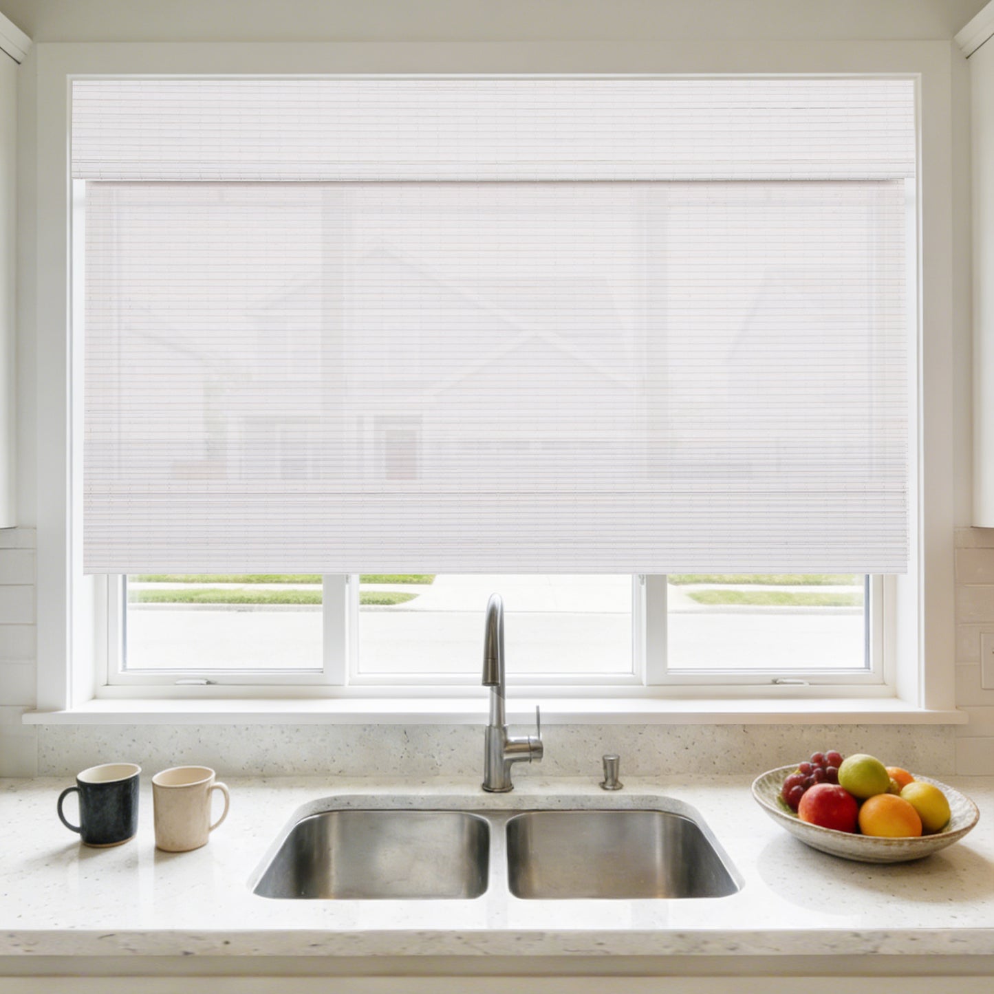 LANTIME No Tools No Drill Wood Cordless Window Shades Blinds,Bamboo Roman Shades