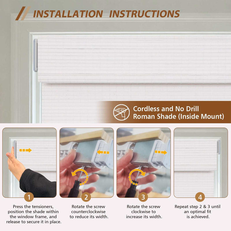 No-Drill Bamboo Roman Shade cordless bamboo blinds easy install no tools no drill system